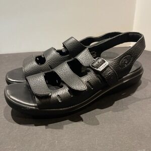 Propet Cell Cushion Black Leather Triple Strap Wedge Sandals Women 11W US/42EU‎
